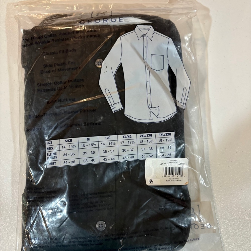 George Mens Long Sleeve Dress Shirt Black Classic Fit Stretch Collar L 42-44 NEW - Picture 3 of 6